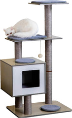Cat Tree 29" Wooden Cat Tower with Condos,Spacious Perches,5 Fully Enclosed Sisal Scratching Posts and Dangling Pom Poms,5 Tier Modern Cat Tower with Activity Pads for Indoor and Outdoor Use,Gray