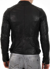 DECIMAL Men's Black & BROWN Genuine Lambskin Leather Biker Jacket VINTAGE REAL MOTORCYCLE JACKETS FOR MEN