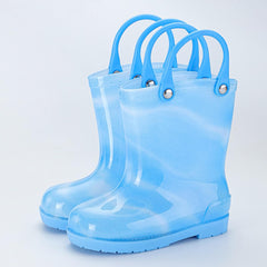 Kids Tie Dye Waterproo𝐟 Rain Boot with Pull on Handles Toddler Bow Rain Boots Rubber Boots Boys Cute Water Shoes