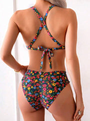ZAFUL Women's 2 Piece Floral Print Swimsuit Triangle String High Cut Bikini Sets Bathing Suit