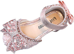 Generic Spring Autumn New Children Girls Flat Pearl Crystal Shoes Bow Princess Shoes PU Leather Solid Toddler 7 Shoes Girls