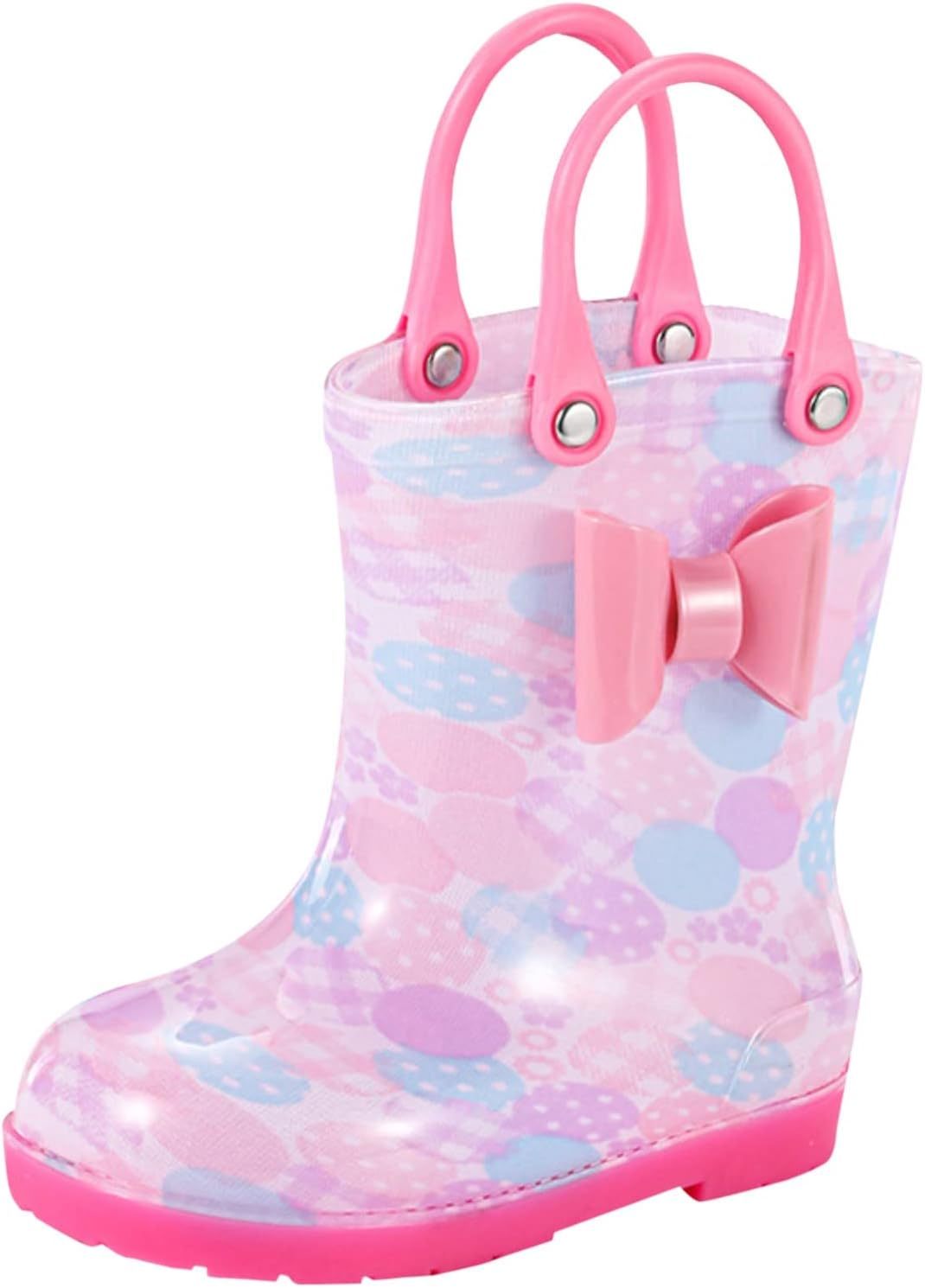 Rain Boots, Toddler Bowknot Fun Patterns Short Rain Boots, Kids Girls Boys Easy-On Handles Waterproof Rubber Shoes