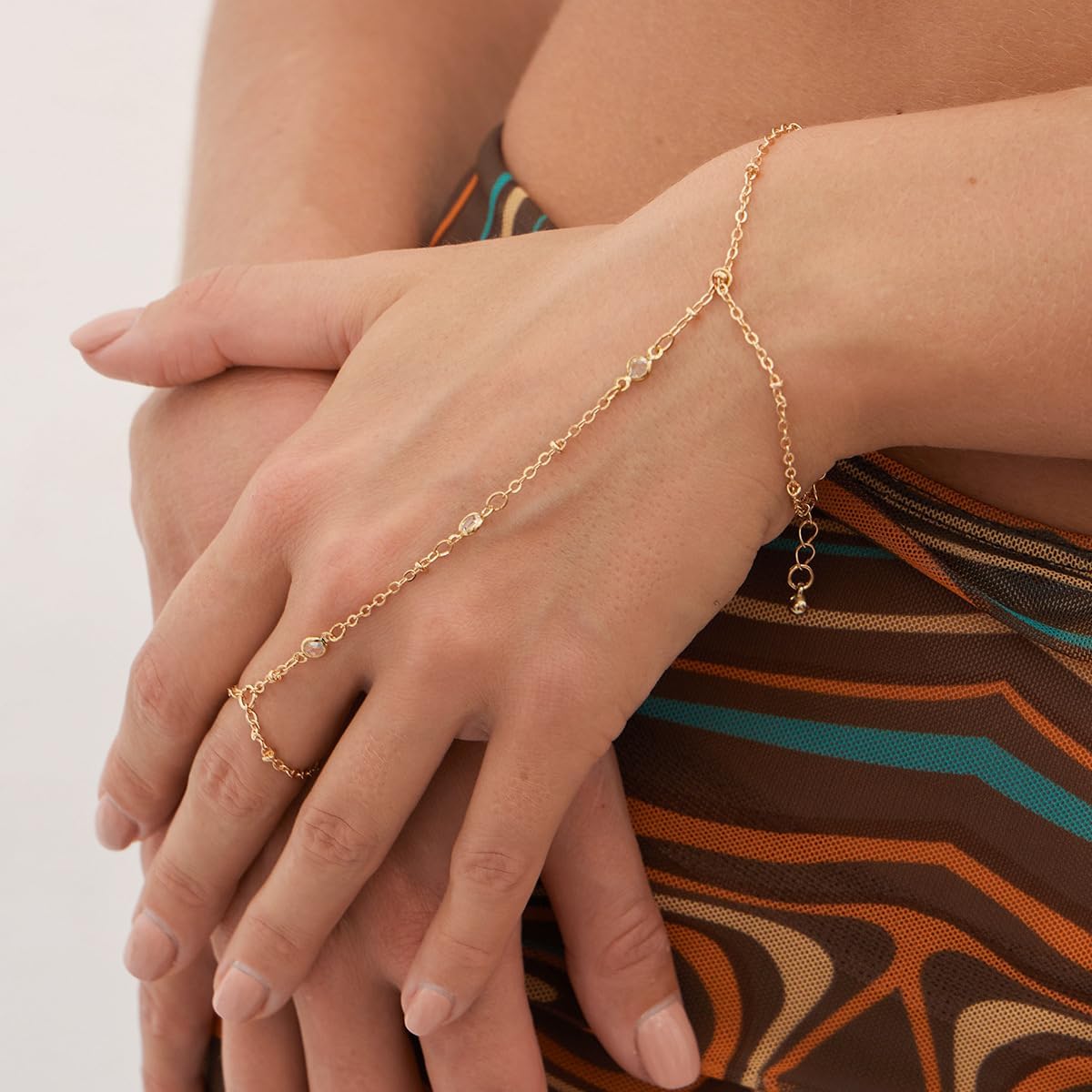 Chic Gold Hand Chain Bracelet with Ring for Women Beach and Summer Accessory