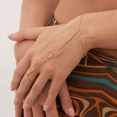 Chic Gold Hand Chain Bracelet with Ring for Women Beach and Summer Accessory