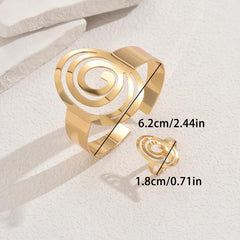 Bracelet and Ring Set Combination for Women Ladies Fashion Jewelry Set Creative Design Gold Bangle and Cuff Bracelet Set
