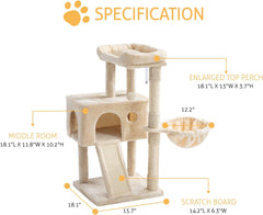 SHA CERLIN Cat Tree 36 Inches Cat Tower with Hammock, Sisal Scratching Post for Indoor Kittens, Small Room, Smoky Grey