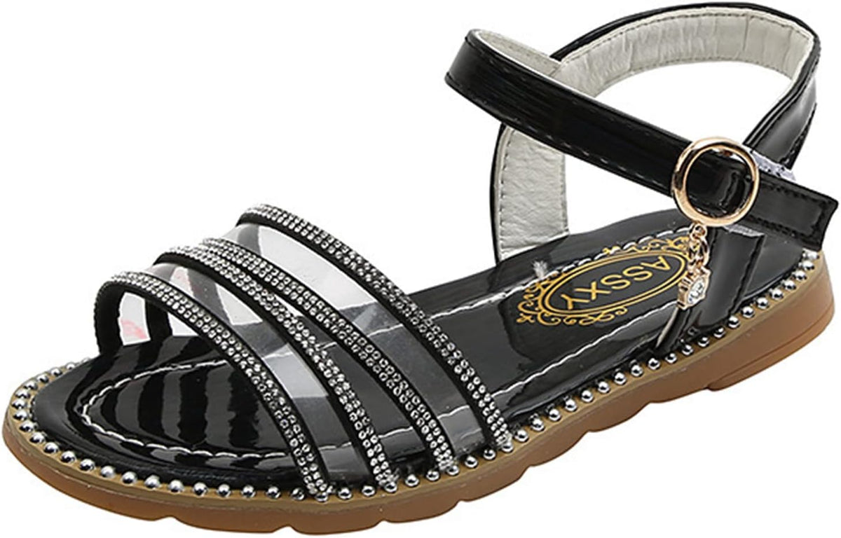 Girls' Sandals Fashion Spring Summer Children Sandals Girls Flat Open Toe Buckle Light and Comfortable Solid Color (Pink, 9.5 Toddler)