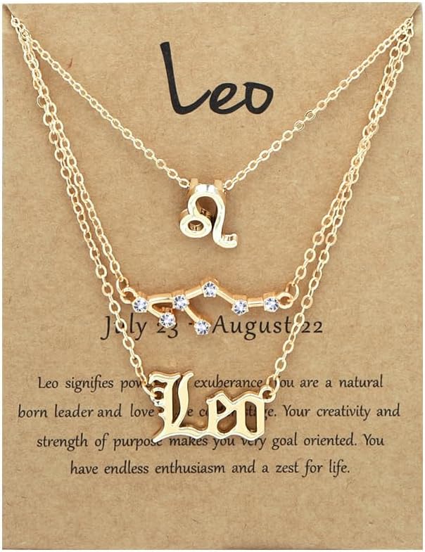 3 PCS Gold Layered Necklaces for Women, Gold Constellation Stackable Necklaces, Stylish Astrological Jewelry(Leo/Pisces)