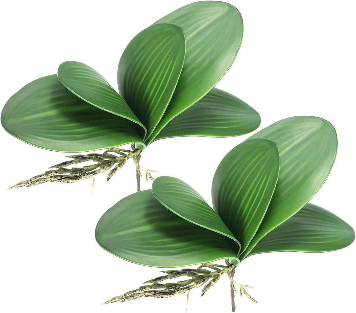 Faux Orchid Leaves 4.4 Inch, 2 Pack Small Artificial Phalaenopsis Foliage Real Latex Touch Green Plant 5 Leaves with Stems for Home Flowers Pot Decor, Green