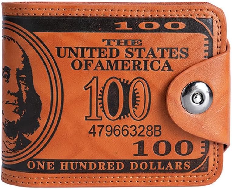 Men's US Dollar Wallet Bill Money Bifold Safe Purse,Billfold Leather Credit Card Photo Holder with Magnetic Buckle (Orange)