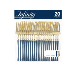 Blue Sky Infinity Flatware Gold & Navy Blue Salad Forks - 20 Count | Luxurious Disposable Plastic Cutlery for Parties and Events