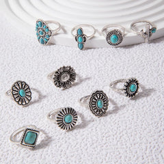 Women Retro Turquoise Knuckle Stackable Gift Halloween Jewelry Accessories Set