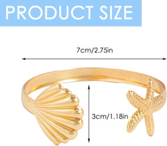 Gold Plated Starfish Bracelets Ocean Beach Open Cuff Bangle for Summer Jewelry for Women