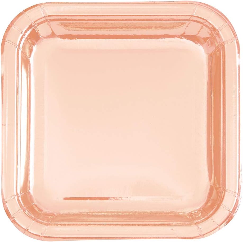 Unique Rose Gold Foil Dinner Plates, 9" (8-Pack) - Stunning Square Plates with Premium Foil Board Material, Perfect for Celebrations & Events