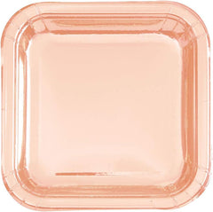 Unique Rose Gold Foil Dinner Plates, 9" (8-Pack) - Stunning Square Plates with Premium Foil Board Material, Perfect for Celebrations & Events