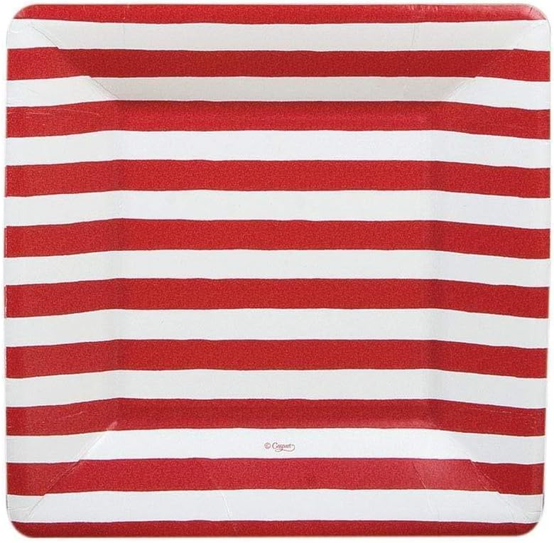 Caspari Red and White Stripe Square Paper Salad & Dessert Plates - Pack of 8