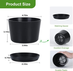 4.7 Inch Plastic Plant Pots, Round Classic Planters with Drainage Holes and Saucers for Indoor Outdoor Plants, Perfect for African Violet, Snake Plant, Succulents (White 8 Pack)