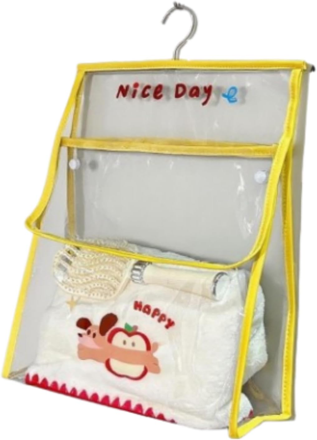 Dopamine Color Waterproof PVC Bath Bag with Apple, Dog & Cat Elements – Transparent Design with Phone Pocket (Cat,S)