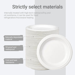 50-Pack Compostable Disposable Plates - Heavy-Duty Eco-Friendly Sugarcane Dinnerware for Parties, Events & Holidays | Biodegradable BPA-Free Tableware (8 Inch)