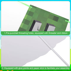 Happy Birthday Banner & Cake Topper, Miner Theme Birthday Decorations Signs TNT Bunting Garland & Centerpiece for Kids Boys Cupcake Photo Prop Backdrop Game Themed Party Supplies