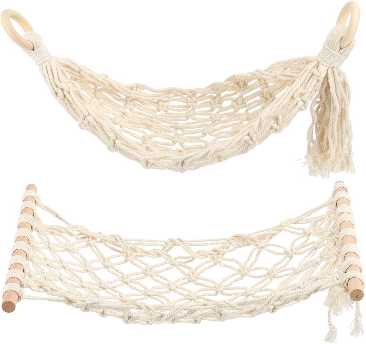 2 Pack Hanging Fruit Hammock Under Cabinet Hanging Basket Includes Hooks - Macrame Bohemian Hanging Banana Vegetable Hammocks Kitchen Storage Counter Space Saving Decoration at Home, Boat, Rv(Style A)