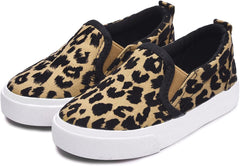 Skeblo Boy's Girl's Leopard Print Canvas Sneakers Casual Slip On Loafers Kids Flat Shoes
