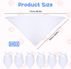 White Dog Bandana, 6 PCS Blank Dog Bandanas Sublimation Pet Bandana DIY Plain Bandanas Washable Triangle Dogs Scarf Pet Handkerchief or Bib for Dogs Puppy Cats Birthday Party Fun Idea Gift