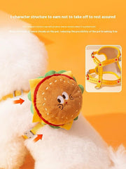 Cute Hamburger Pet Harness with Storage Pocket, Adjustable Dog Cat Chest Strap, 4 Sizes, Super Soft Felt Material (French Fries Set, M)