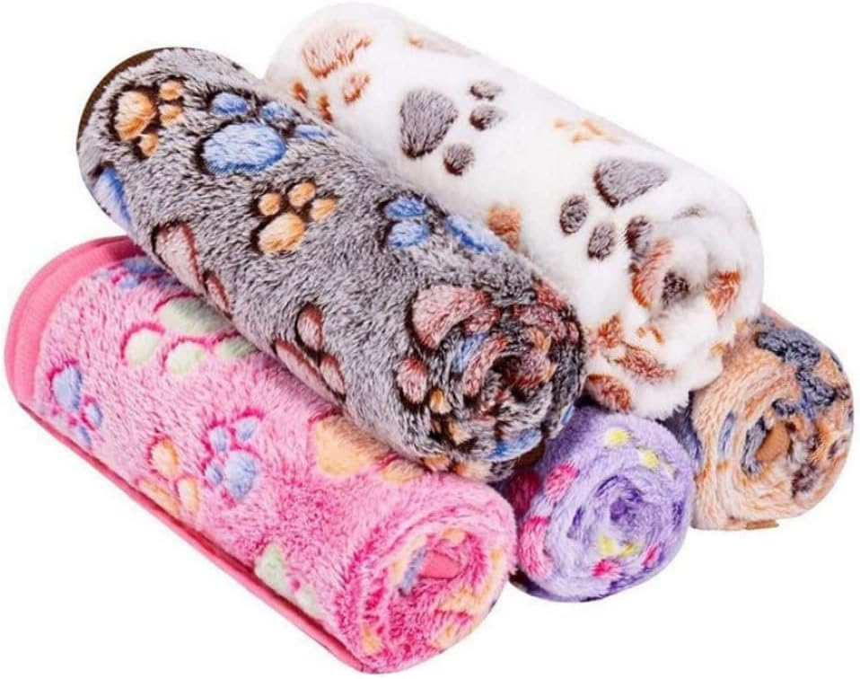 Dog Blanket Soft Coral Fleece Paw Print Pet Bed Blankets Bath Towels 40x60CM 5PCS, pet Blanket/5962