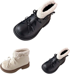 Kids Girls Winter Fleece Ankle Boots Fashion Cute Bowknot PU Leather She𝗿pa Soft Warm Faux 𝗙𝐮𝗿 Cold Day Shoes