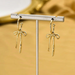 Gold Bow Earrings for Women Ribbon Bowknot Dangle Drop Earrings Pearl Bow Earring Christmas Jewelry Gifts for Women