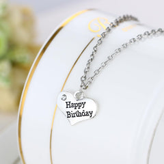 Birthday Necklace Happy Birthday Gifts for Women Men Silver Heart Pendant Necklace Gifts