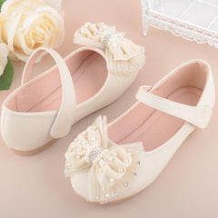 Dress Shoes for Girls Bow Flower Girl Mary Jane Flat Comfortable Soft Sole Dress Shoes for Wedding Party