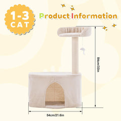 Cozy Beige Cat Tree Indoor Kitten Tower with Sisal Scratching Posts, Jump Platform & Activity Center Ideal Cat Condo for Playful Cats (20.27x12.4x29.5 inch)