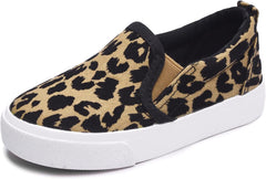 Skeblo Boy's Girl's Leopard Print Canvas Sneakers Casual Slip On Loafers Kids Flat Shoes
