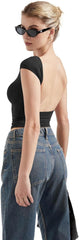 SUUKSESS Women Backless Sexy Going Out Tops Double Lined Open Back Y2k Basic Tee Shirts