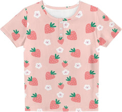 Girls Summer T-Shirts Shoirt Sleeve Tops Casual Henley Shirts for Toddler 2-12Y