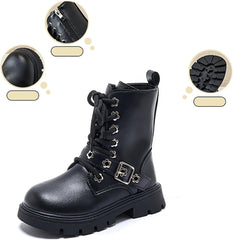 IWIHMIV Girls Ankle Boots Boys Leather Hiking Snow Boots With Side Zipper Lace Up Slip On Ankle Casual Walking Boot