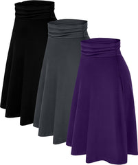 3 Pack Womens Midi Skirts Flowy Lightweight Knee Length Casual Elastic Waist Modest Flared Skirts Trendy Summer