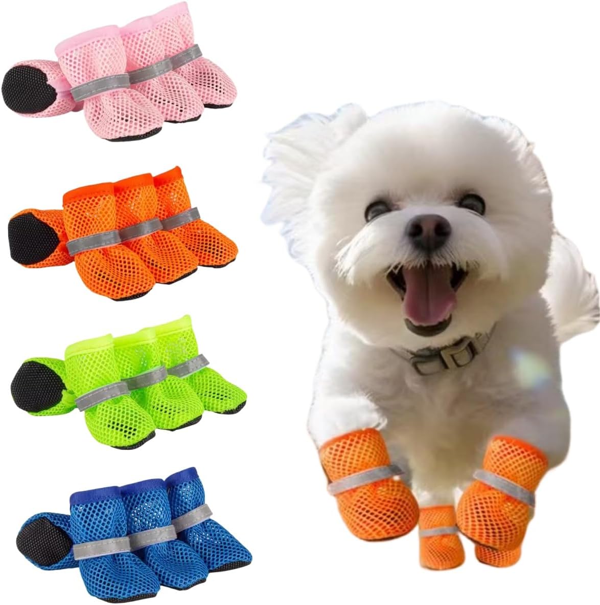 4pcs Dog Boots,Summer Hot Pavement, Water-Resistant in Rainy Weather, Outdoor Walking, Indoor Hardfloors Skid-Resistant Sole, Pink, M