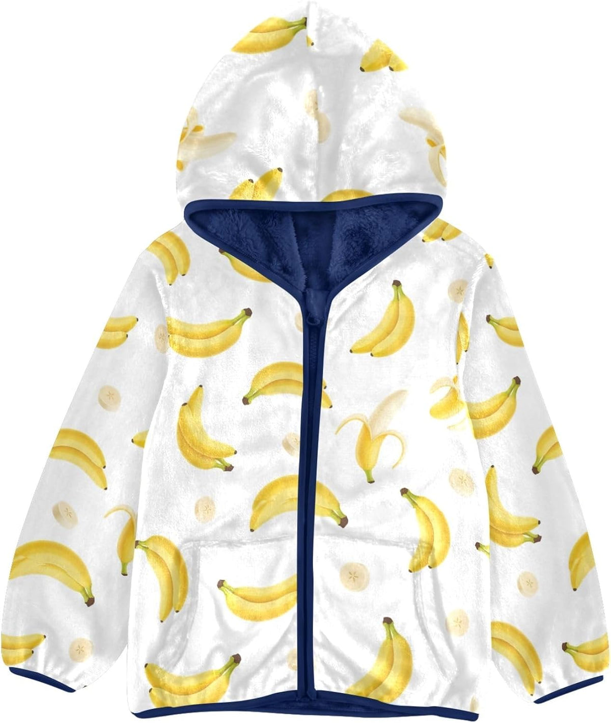 CHIFIGNO Yellow Banana Banana White Kids Zip up Jacket Fleece Outerwear Jackets for Fall Winter 3T