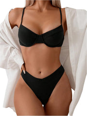 SweatyRocks Women's 2 Piece Bikini Set Spaghetti Strap High Cut Push Up Underwire Swimsuit