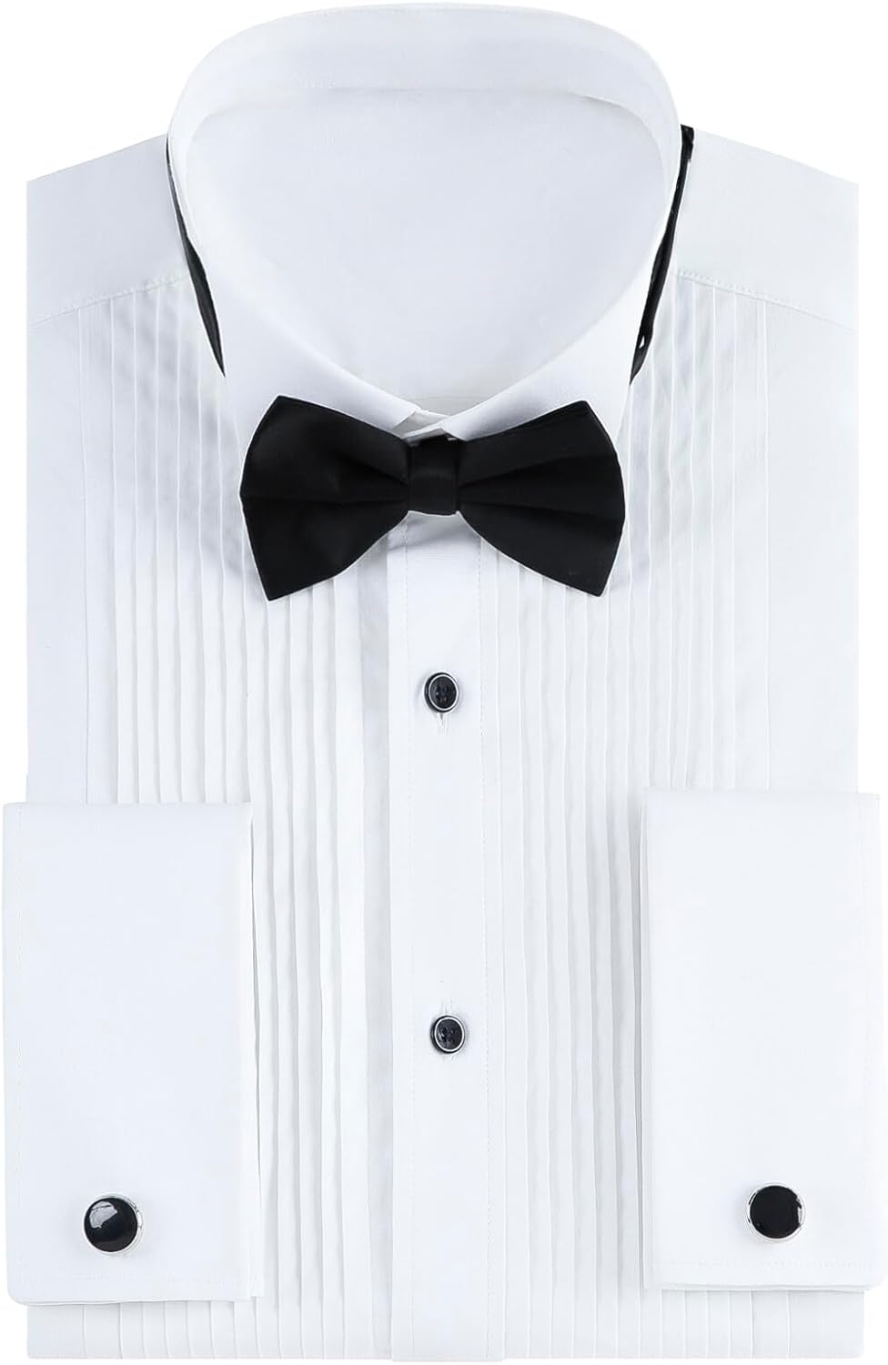 Gollnwe Tuxedo Shirts for Men Wing Collar French Cuff with Cufflinks and Bow Tie