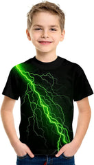 Boys Girls Summer Graphic T-Shirt Toddler Kids Short Sleeve Lightning Print Tee Tops Casual Loose Fit Comfort Clothes