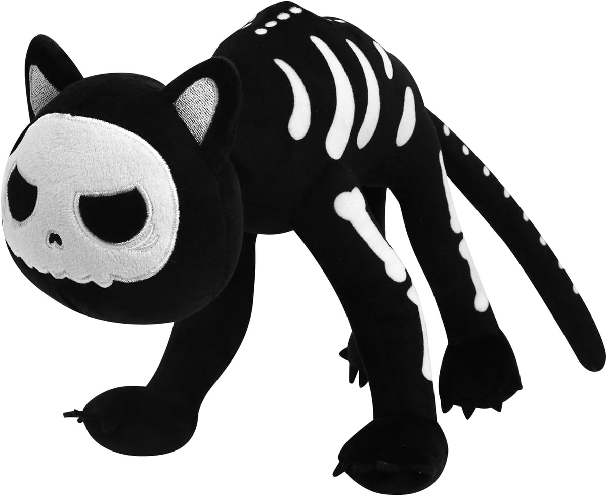 Halloween Stuffed Plush Toy, Skeleton Black Cat Stuffed Animal Plush Pillow, Black Cat Plushie Toys Gifts for Kids Adults Birthday Halloween Home Decor