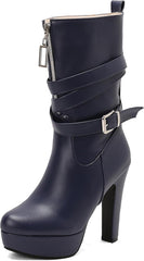 Fashion Block High Heels Mid Calf Boots Platform for Women
