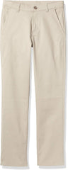 Nautica Boys' School Uniform Twill Chino Khaki Pants, Flat Front, Comfortable Waistband with Zip Closure & Stretch