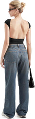 SUUKSESS Women Backless Sexy Going Out Tops Double Lined Open Back Y2k Basic Tee Shirts
