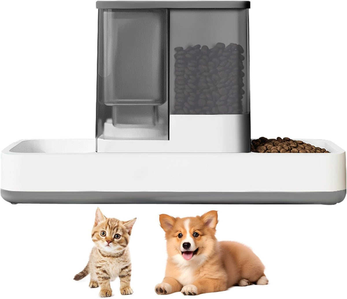 Automatic Cat Feeder and Water Dispenser, 2 in 1 Gravity Pet Food Feeder and Water Dispenser Detachable Cat Food Dispenser for Small Dogs and Cats, Gray