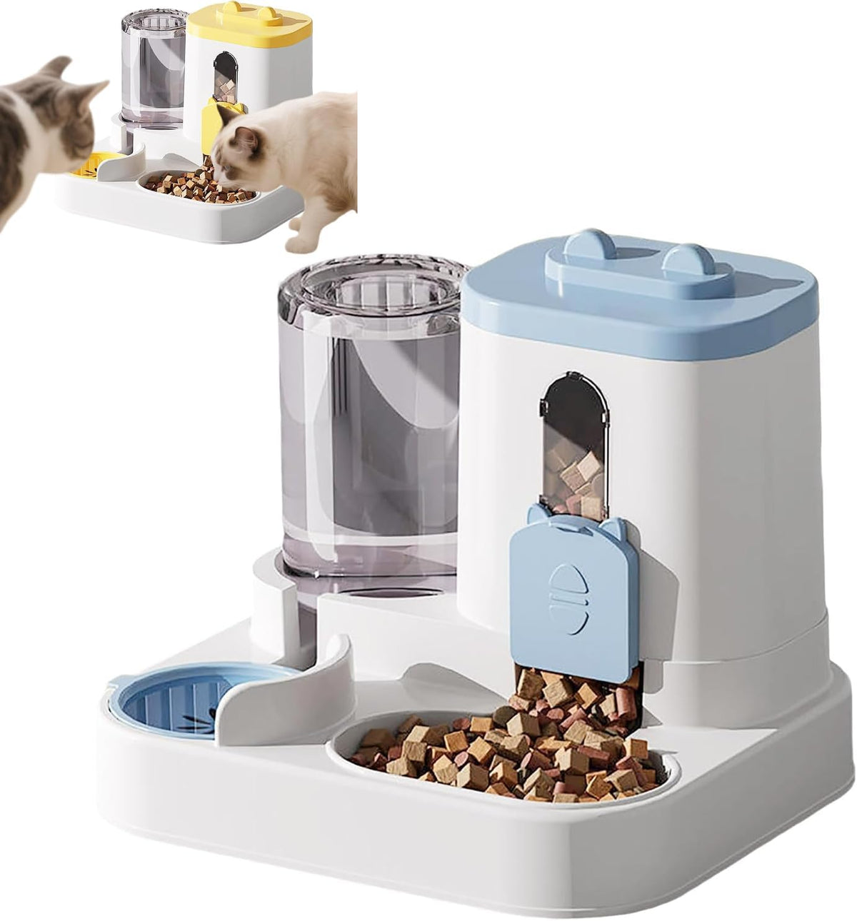 Gravitation Cat Feeder and Water Dispenser, 2L Cat Feeder and Water Dispenser, 2 in 1 Automatic Food and Water Bowl Set, Large Capacity Self Feeding Station, for Dog Puppy Kitten (Blue)